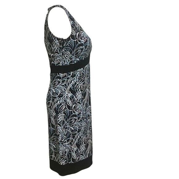 Ann Taylor Loft Sleeveless Dress Sz 2 Black with Teal & White Swirls Side Zipper - Picture 4 of 9